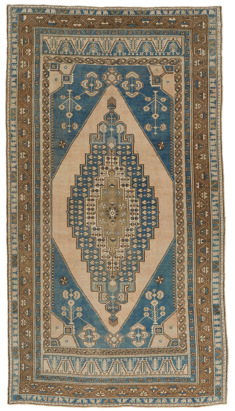 6x12 Light Blue and Brown Turkish Tribal Runner