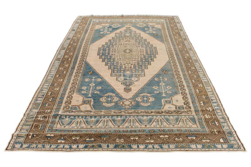 6x12 Light Blue and Brown Turkish Tribal Runner