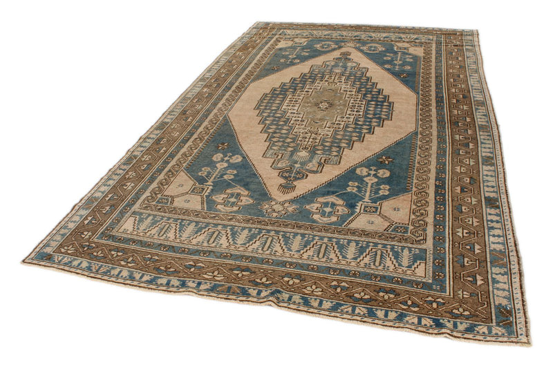 6x12 Light Blue and Brown Turkish Tribal Runner