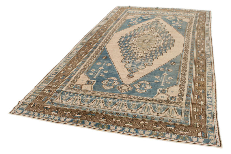 6x12 Light Blue and Brown Turkish Tribal Runner