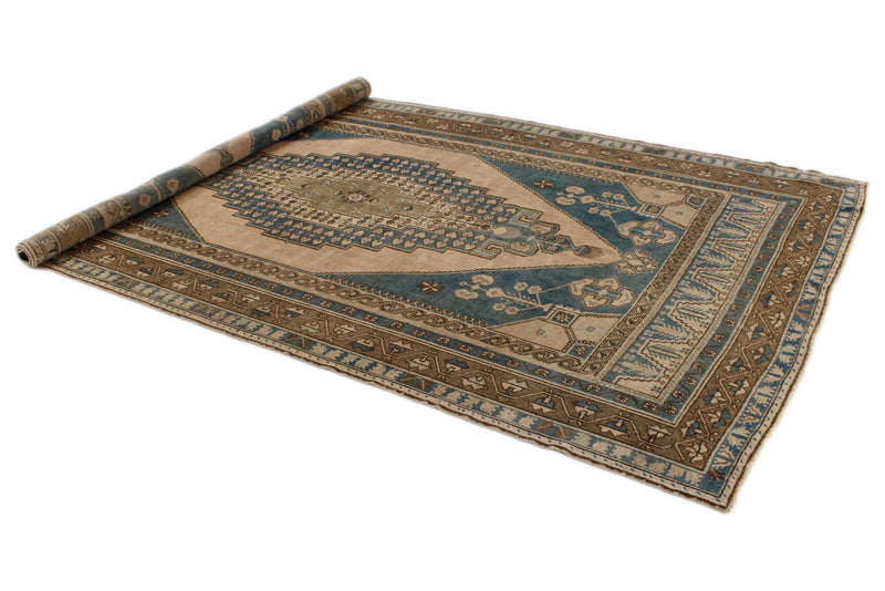 6x12 Light Blue and Brown Turkish Tribal Runner