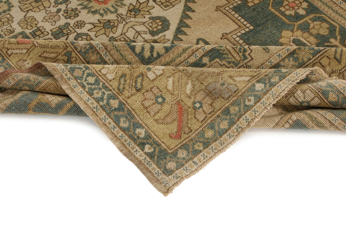 6x10 Green and Ivory Turkish Tribal Rug