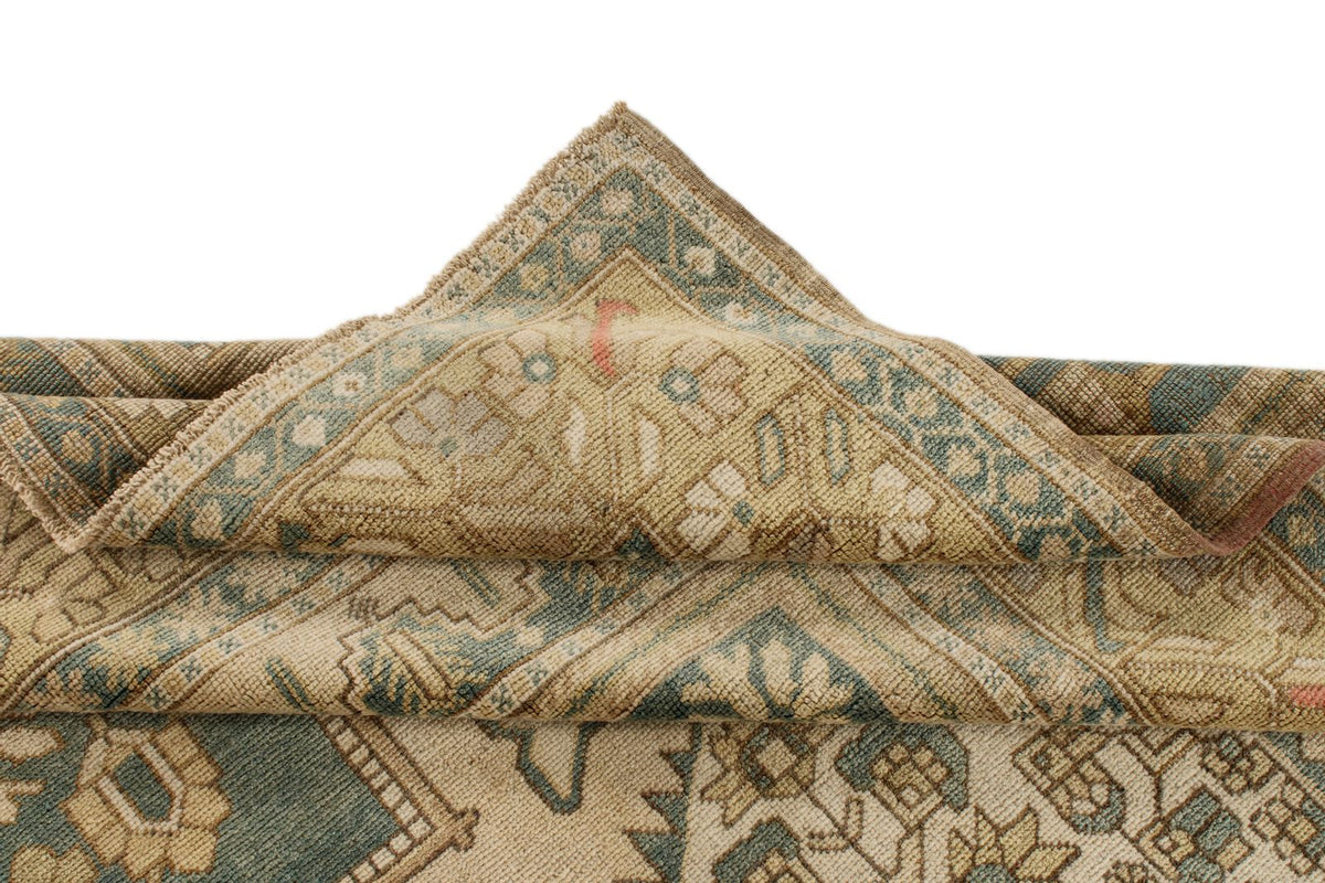 6x10 Green and Ivory Turkish Tribal Rug