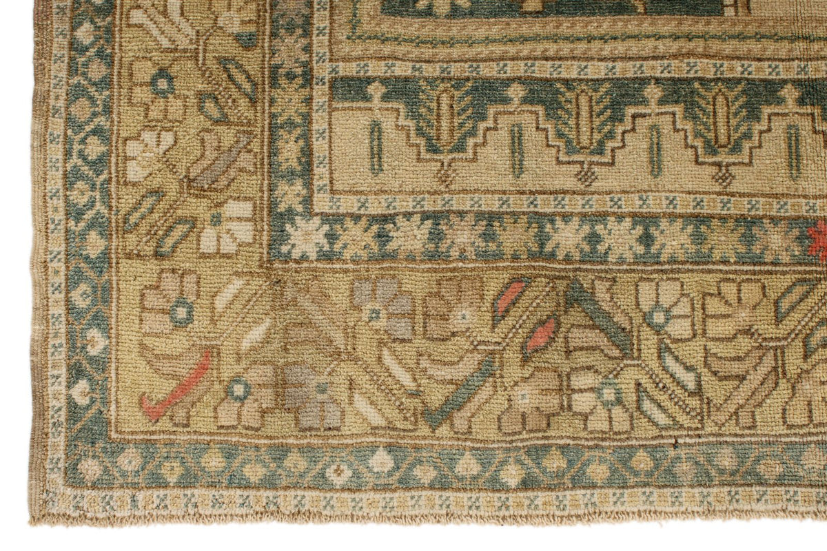6x10 Green and Ivory Turkish Tribal Rug