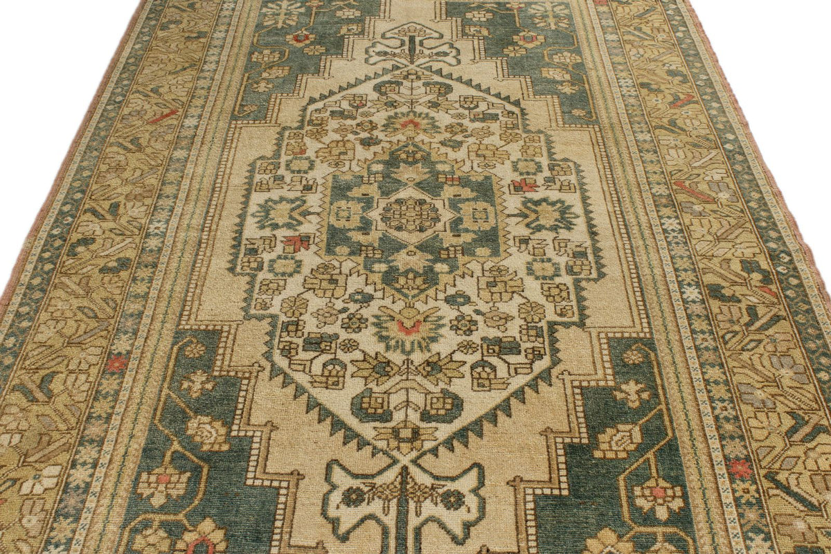 6x10 Green and Ivory Turkish Tribal Rug