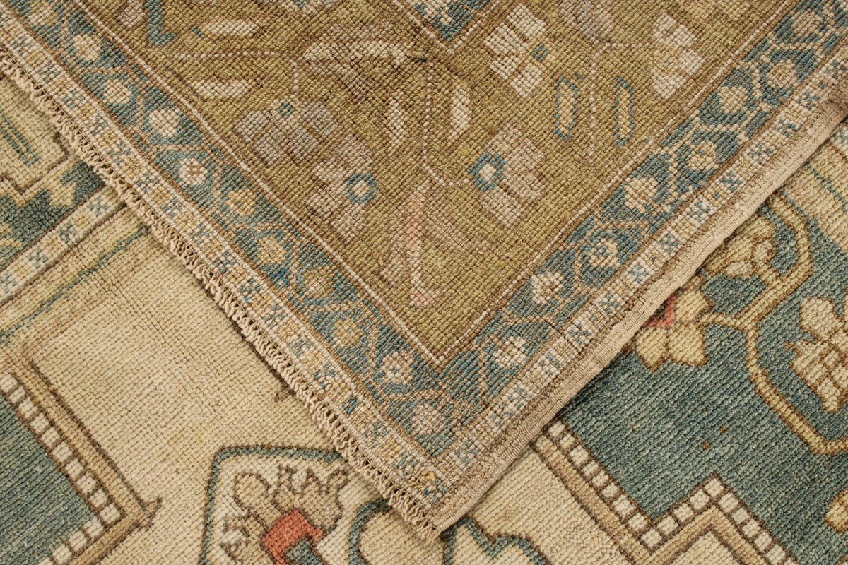 6x10 Green and Ivory Turkish Tribal Rug