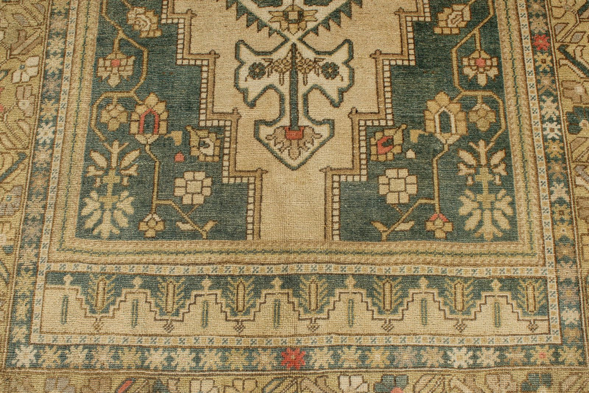 6x10 Green and Ivory Turkish Tribal Rug