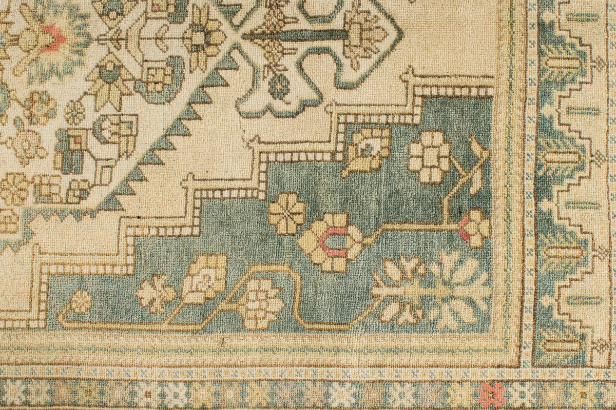 6x10 Green and Ivory Turkish Tribal Rug