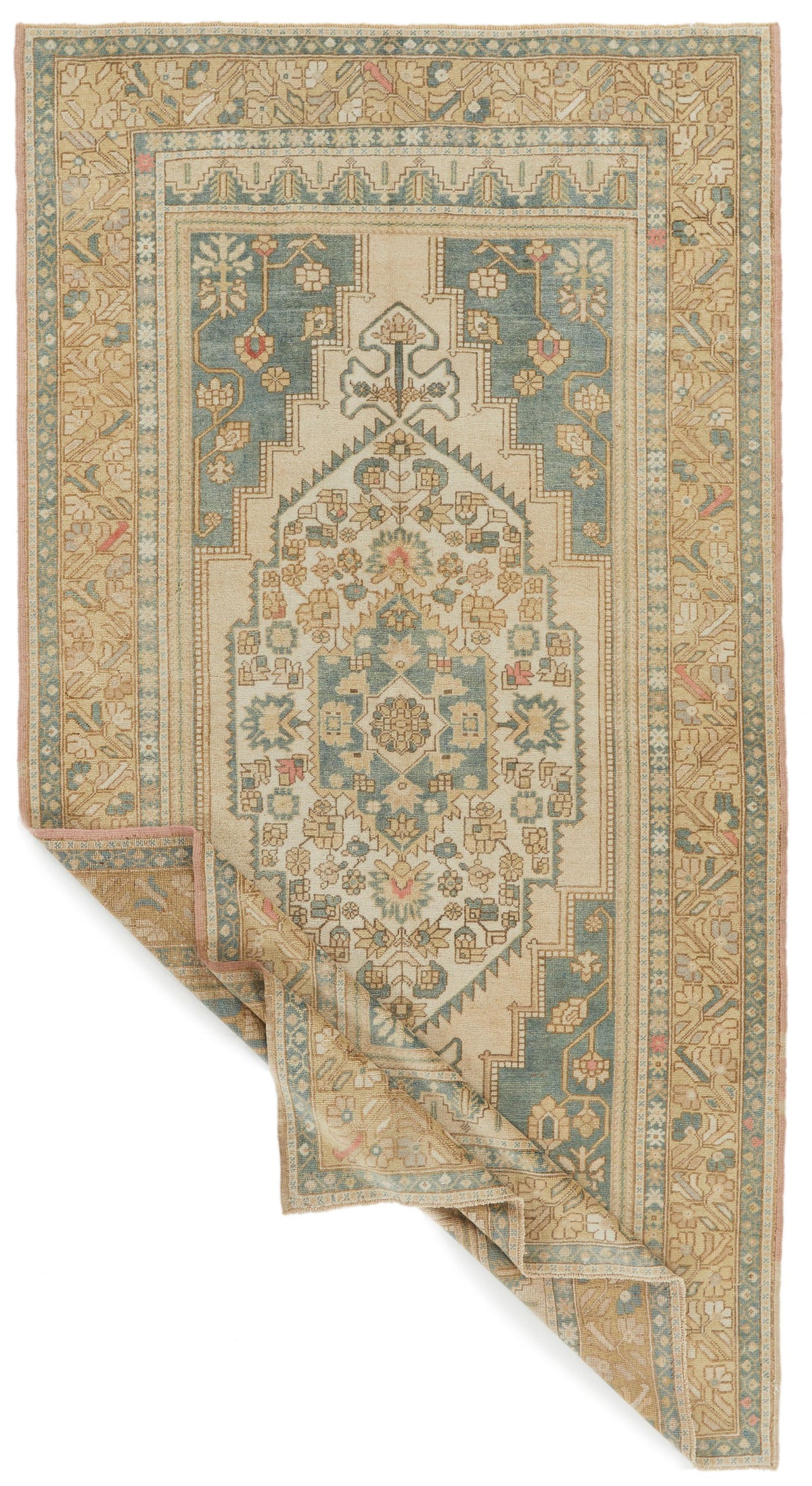 6x10 Green and Ivory Turkish Tribal Rug