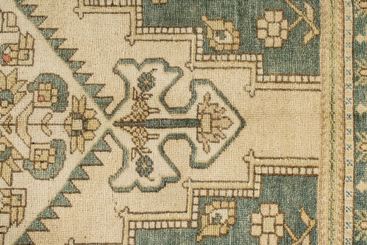 6x10 Green and Ivory Turkish Tribal Rug