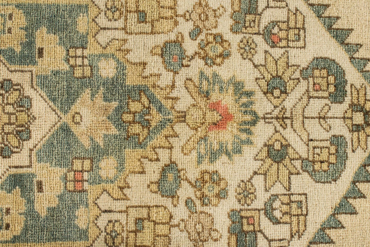 6x10 Green and Ivory Turkish Tribal Rug