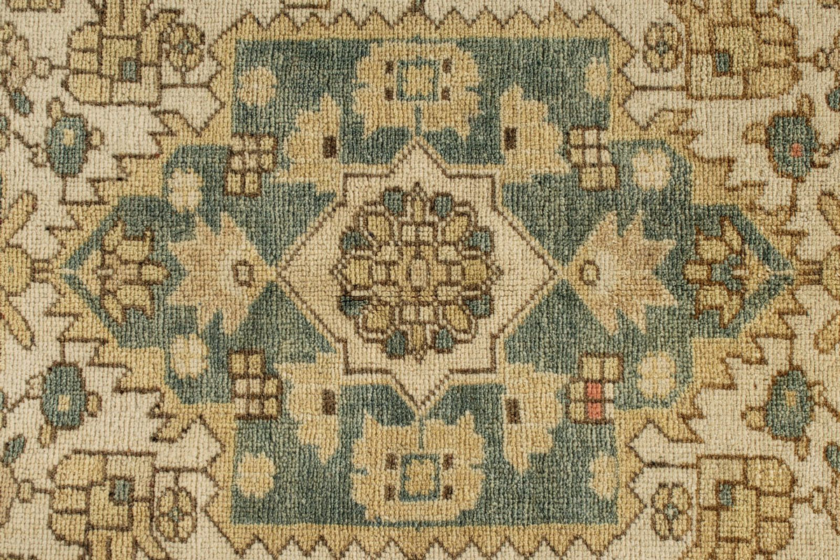 6x10 Green and Ivory Turkish Tribal Rug