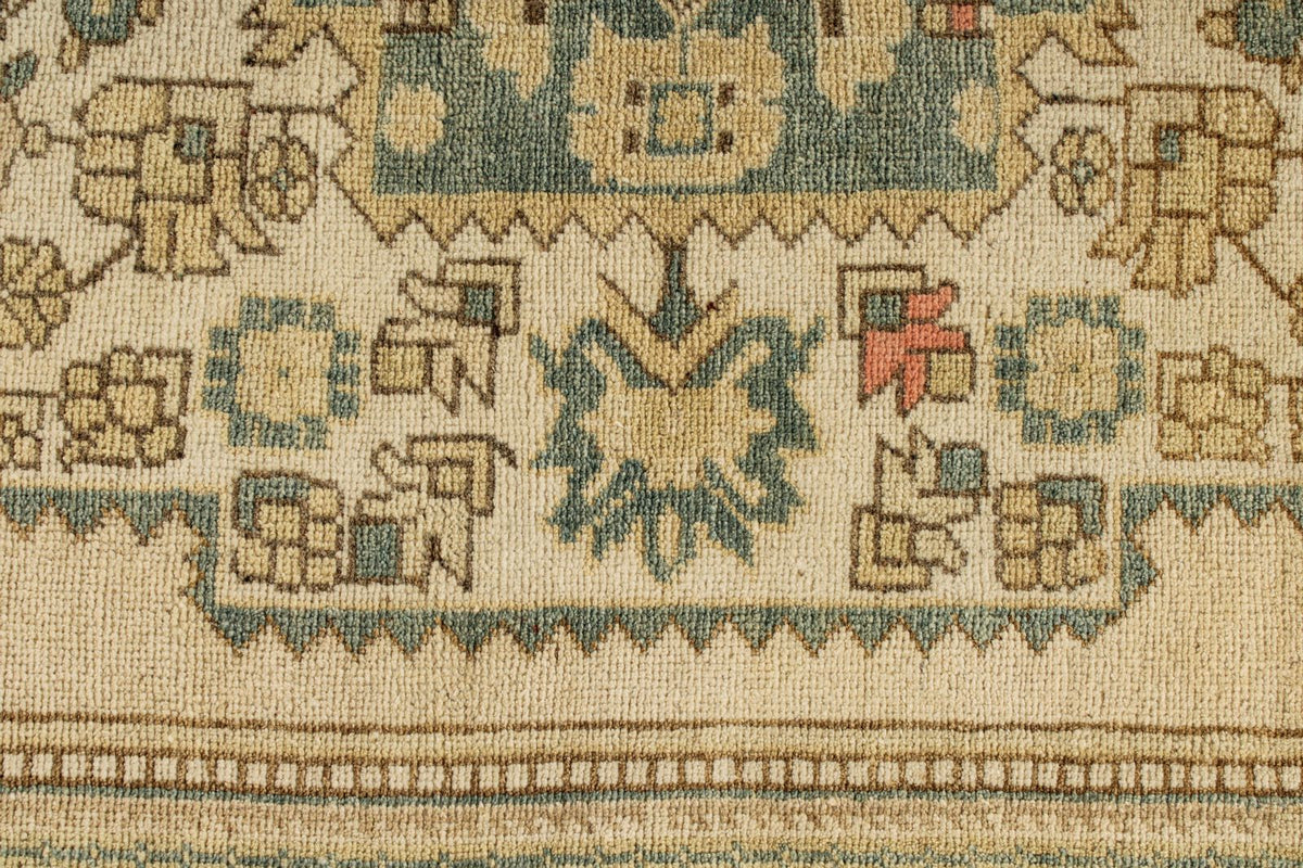6x10 Green and Ivory Turkish Tribal Rug