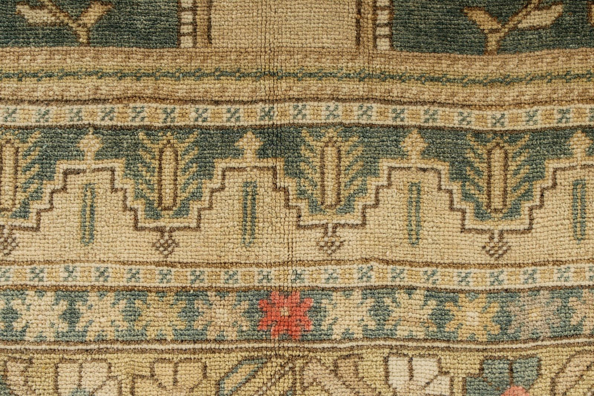 6x10 Green and Ivory Turkish Tribal Rug