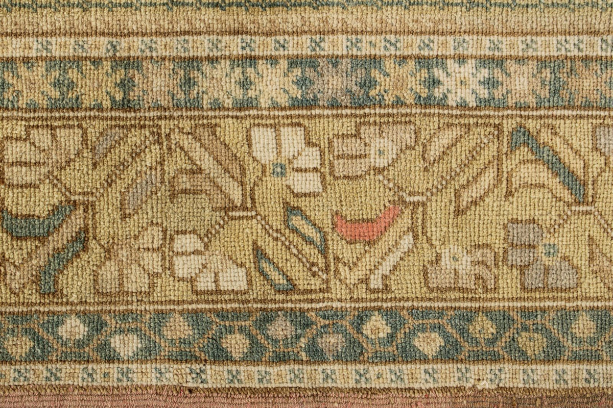 6x10 Green and Ivory Turkish Tribal Rug