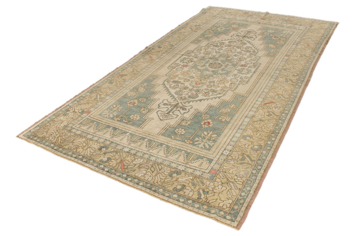 6x10 Green and Ivory Turkish Tribal Rug