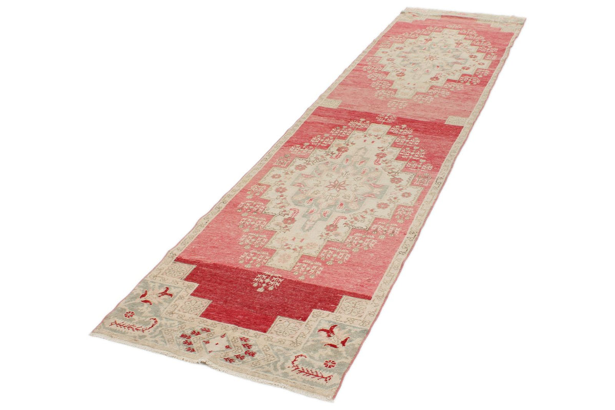 3x12 Pink and Ivory Turkish Tribal Runner