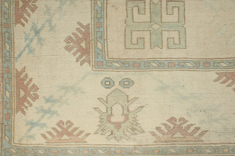 5x9 Blue and Ivory Turkish Tribal Rug