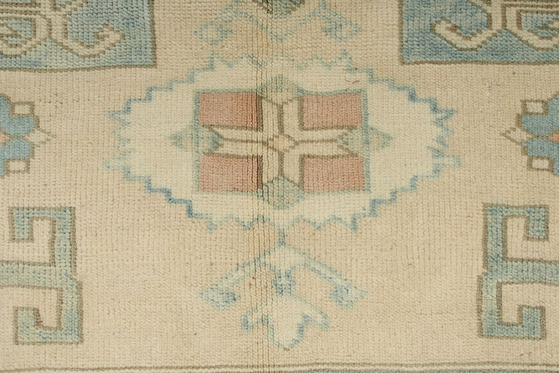 5x9 Blue and Ivory Turkish Tribal Rug