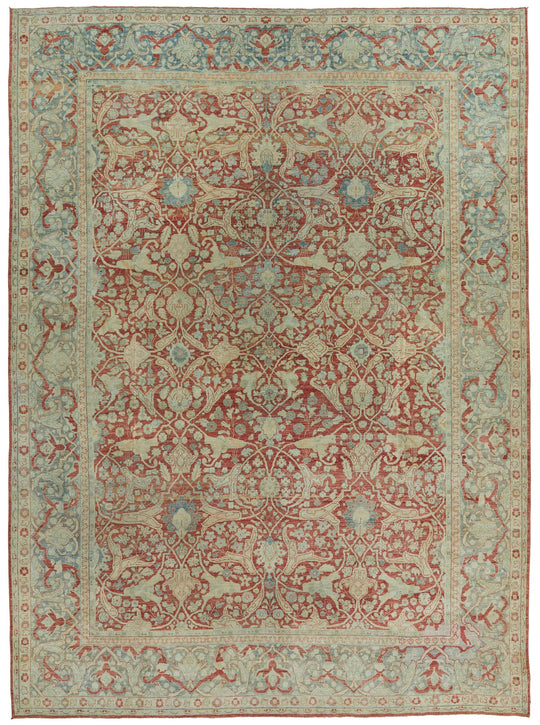 10x13 Red and Light Blue Persian Traditional Rug