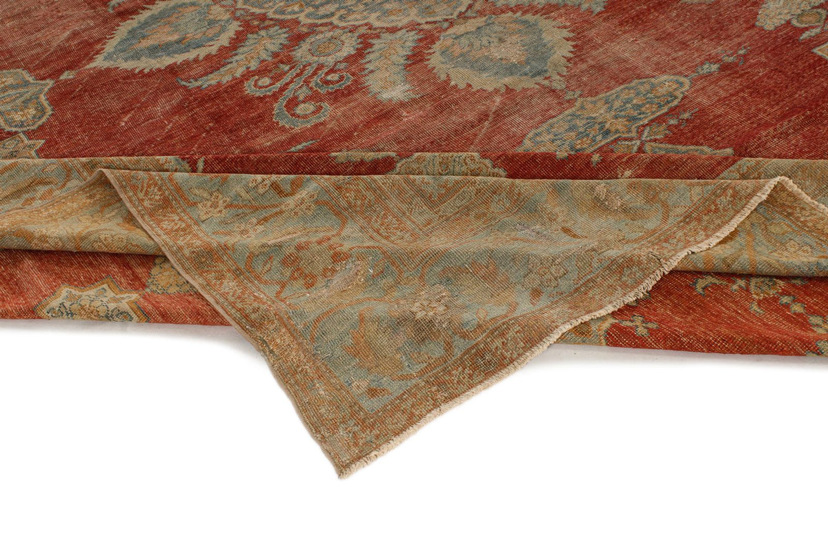 13x17 Red and Light Blue Turkish Oushak Rug