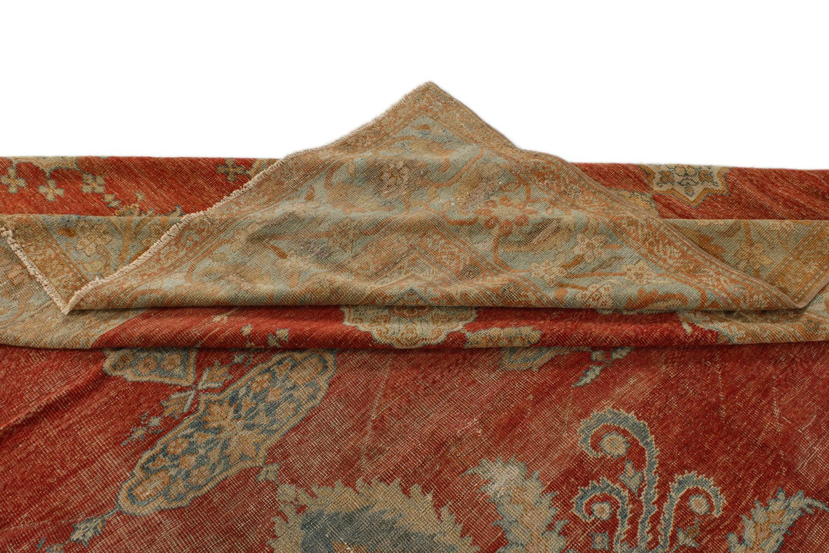 13x17 Red and Light Blue Turkish Oushak Rug