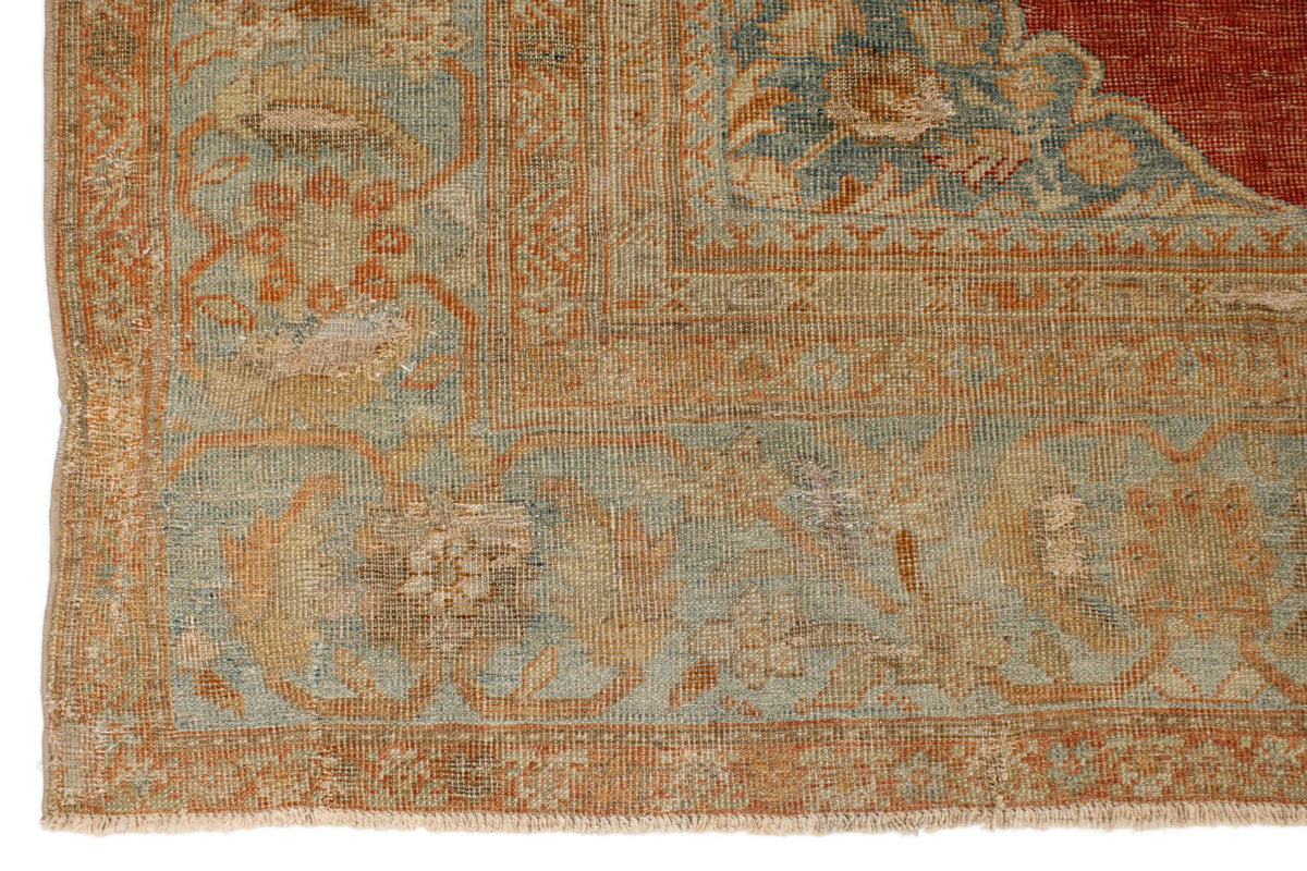 13x17 Red and Light Blue Turkish Oushak Rug