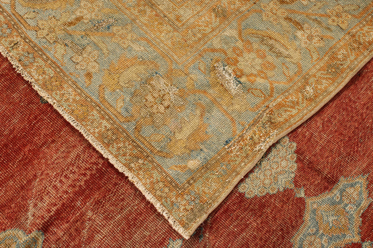 13x17 Red and Light Blue Turkish Oushak Rug