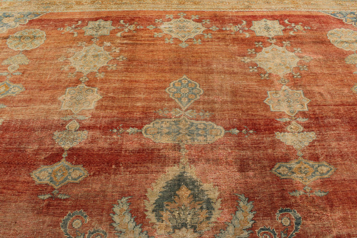 13x17 Red and Light Blue Turkish Oushak Rug