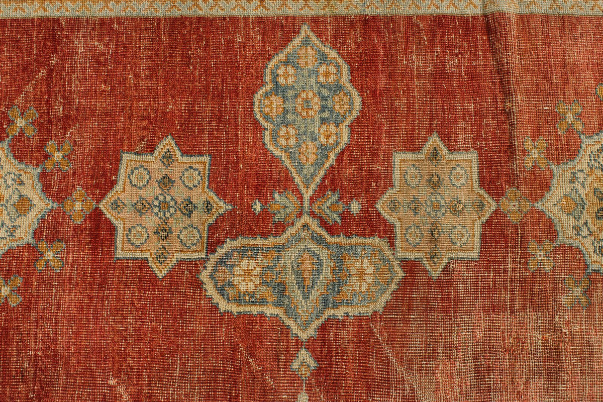 13x17 Red and Light Blue Turkish Oushak Rug