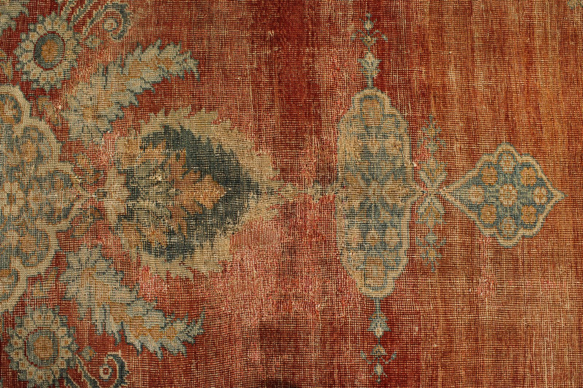 13x17 Red and Light Blue Turkish Oushak Rug