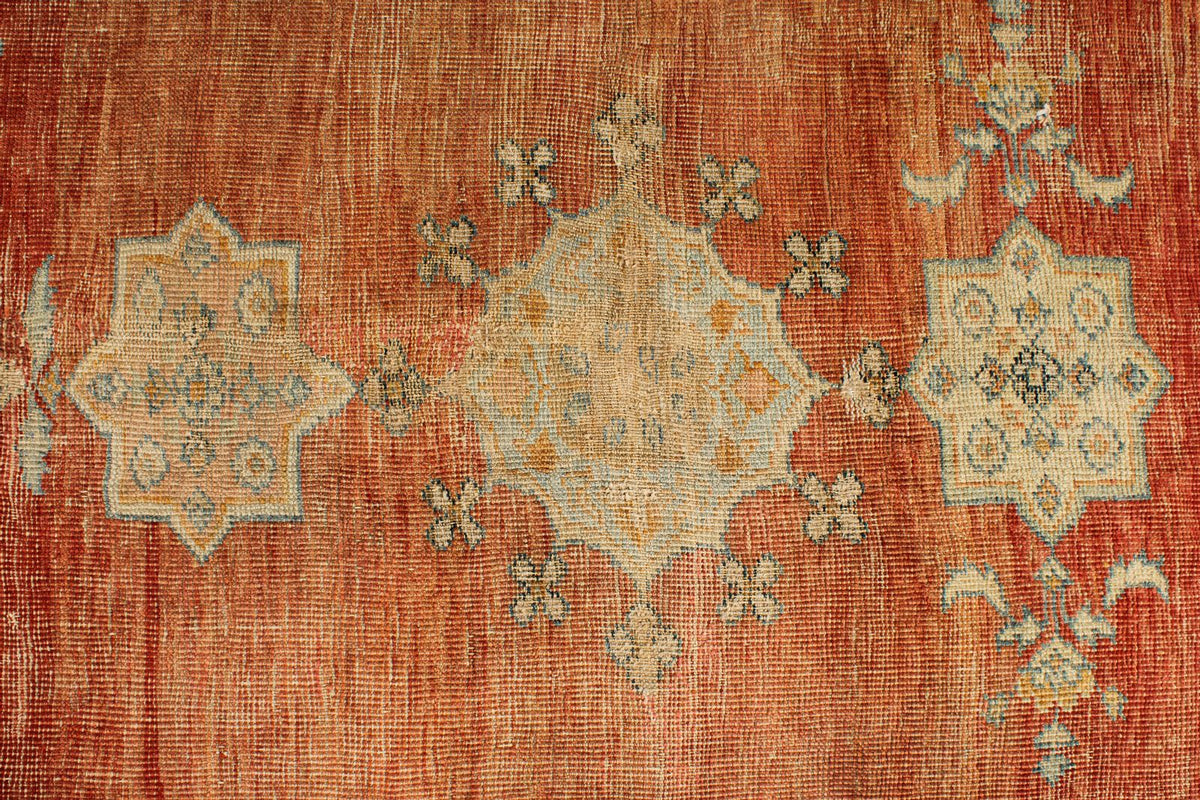 13x17 Red and Light Blue Turkish Oushak Rug