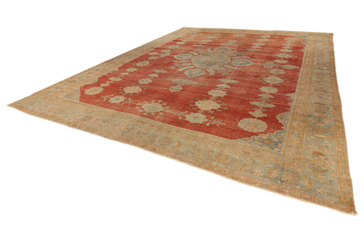 13x17 Red and Light Blue Turkish Oushak Rug