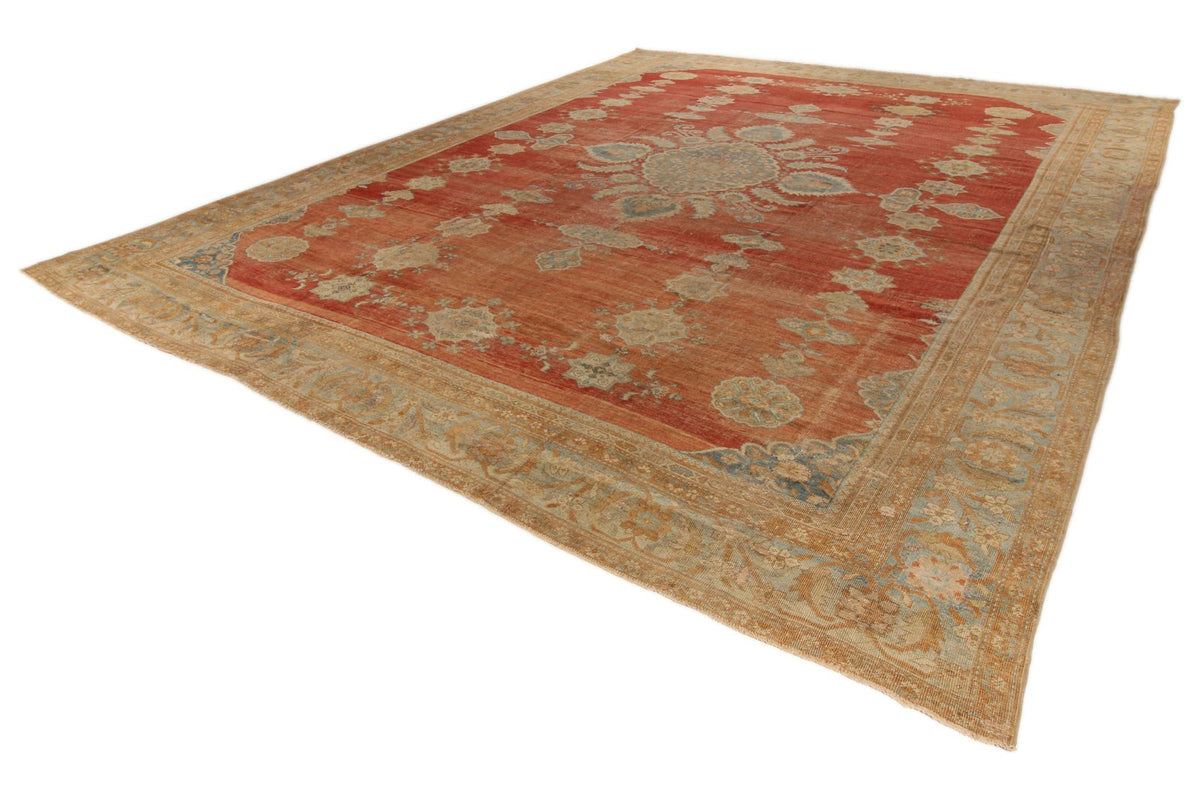 13x17 Red and Light Blue Turkish Oushak Rug