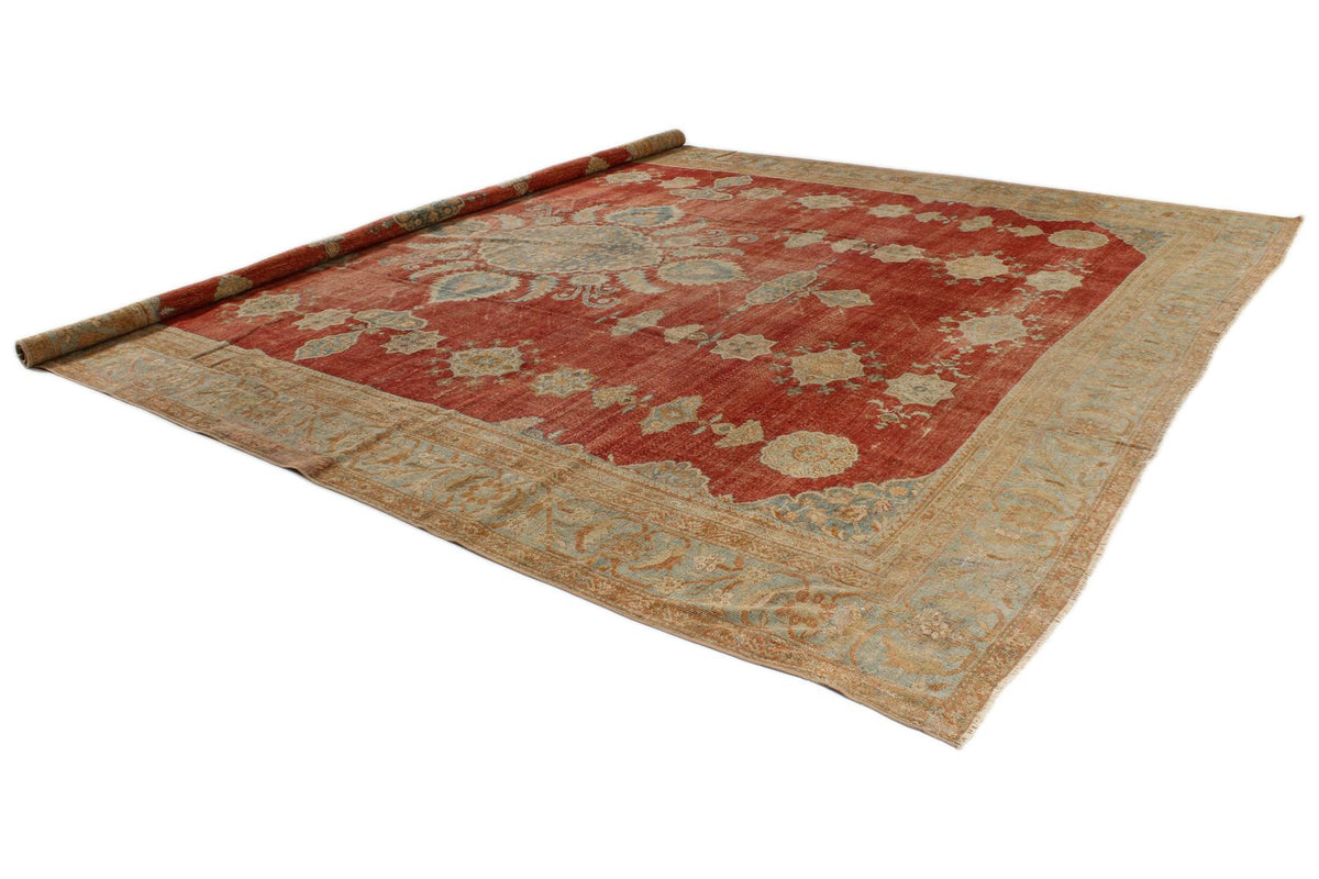 13x17 Red and Light Blue Turkish Oushak Rug