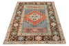 4x6 Blue and Brown Turkish Tribal Rug