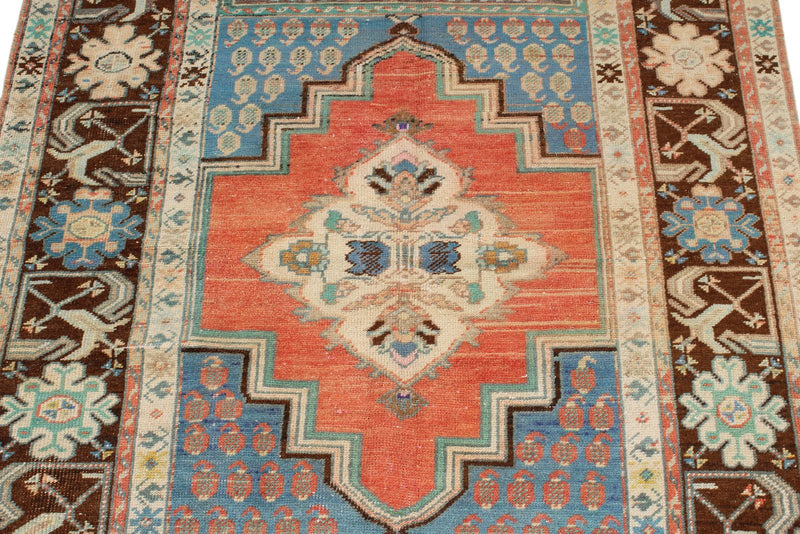 4x6 Blue and Brown Turkish Tribal Rug