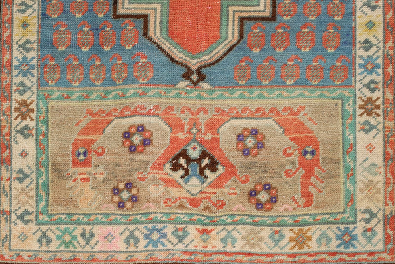 4x6 Blue and Brown Turkish Tribal Rug