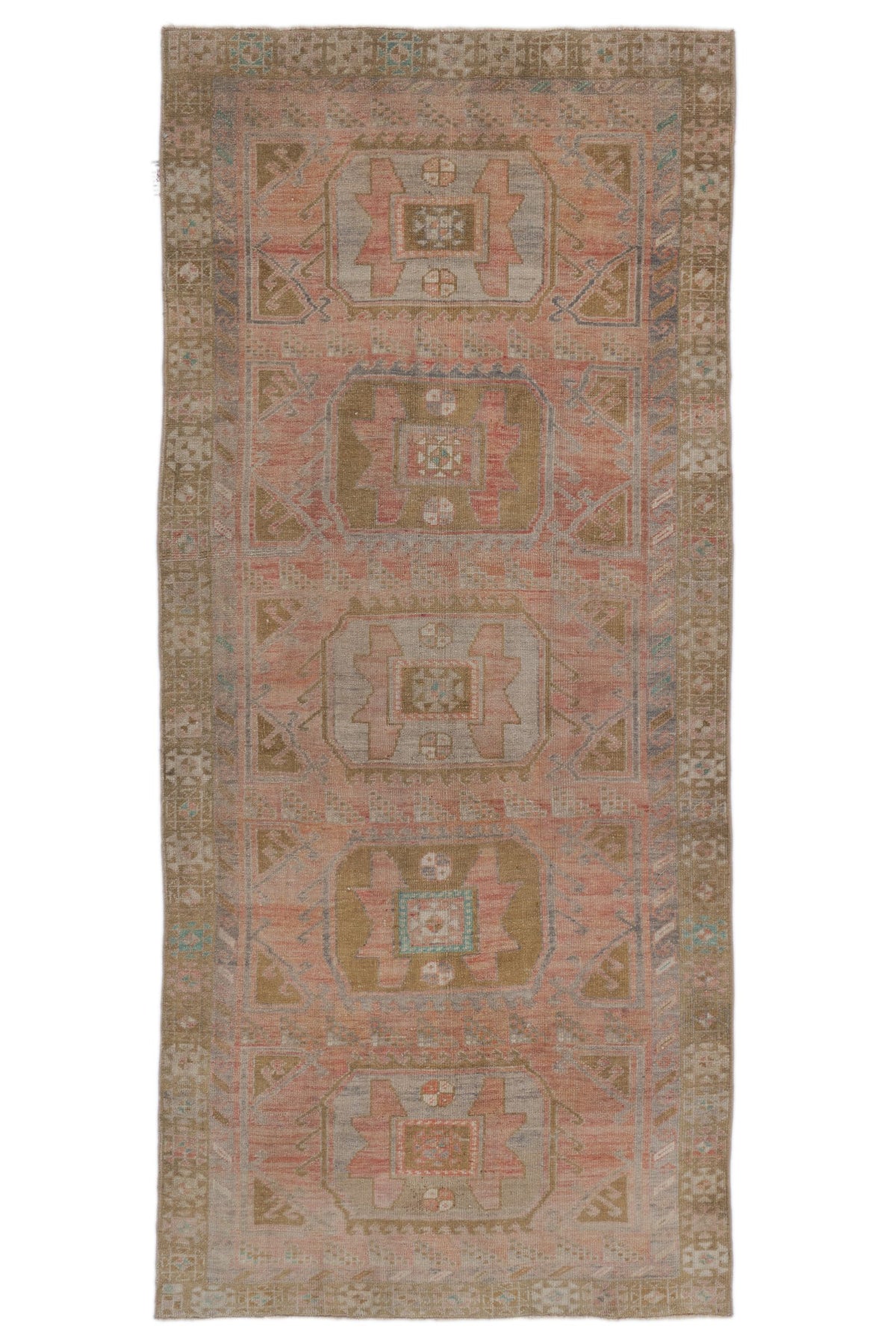 4x9 Pink and Brown Anatolian Turkish Tribal Runner
