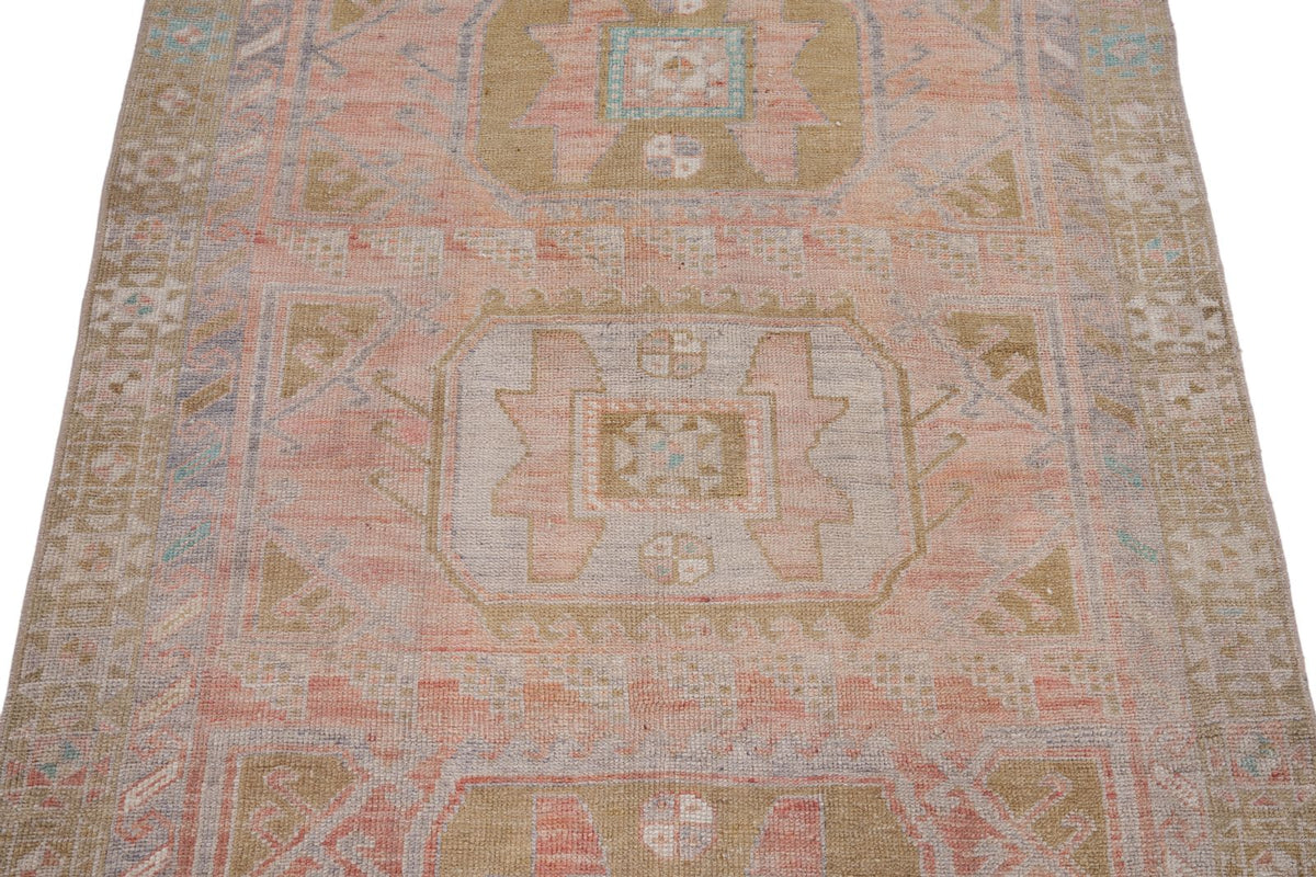 4x9 Pink and Brown Anatolian Turkish Tribal Runner