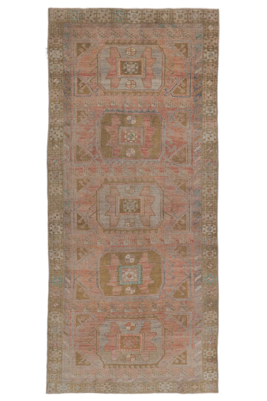 4x9 Pink and Brown Anatolian Turkish Tribal Runner