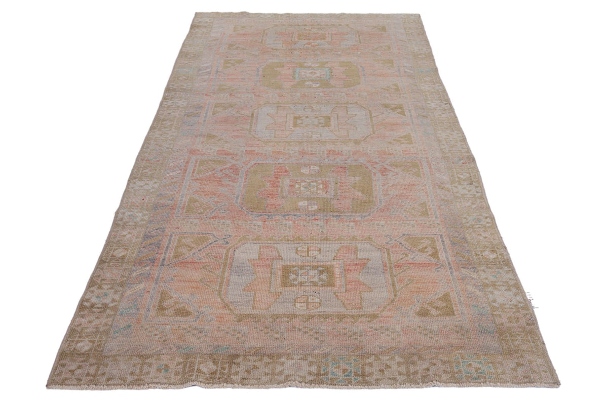 4x9 Pink and Brown Anatolian Turkish Tribal Runner