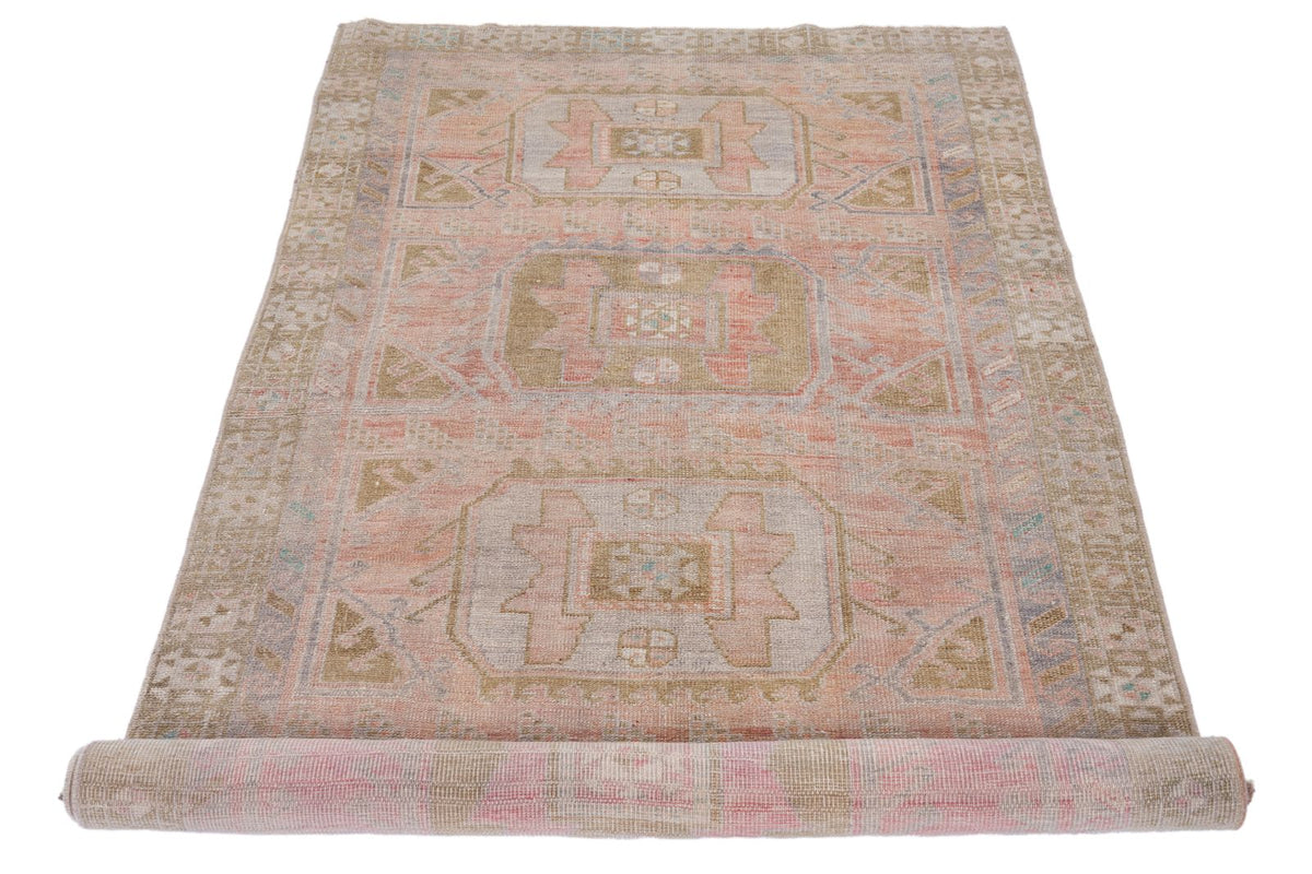 4x9 Pink and Brown Anatolian Turkish Tribal Runner