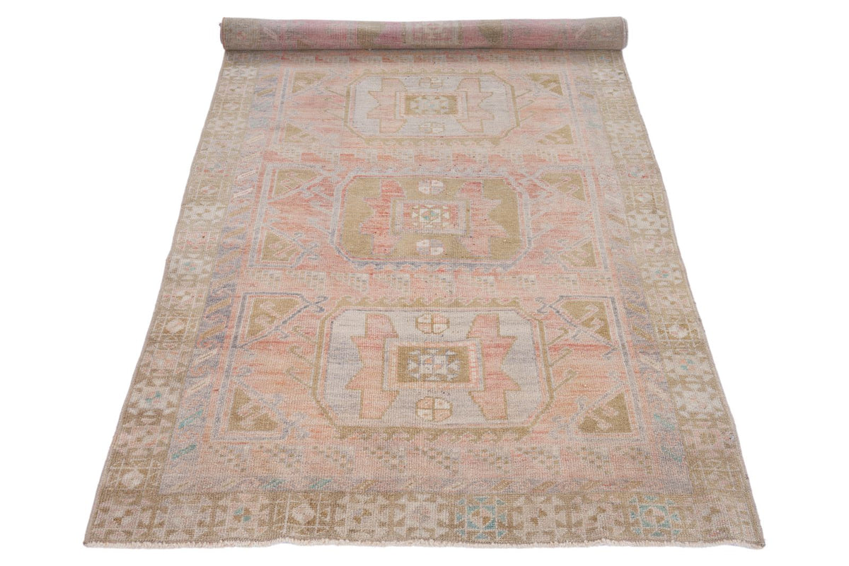 4x9 Pink and Brown Anatolian Turkish Tribal Runner