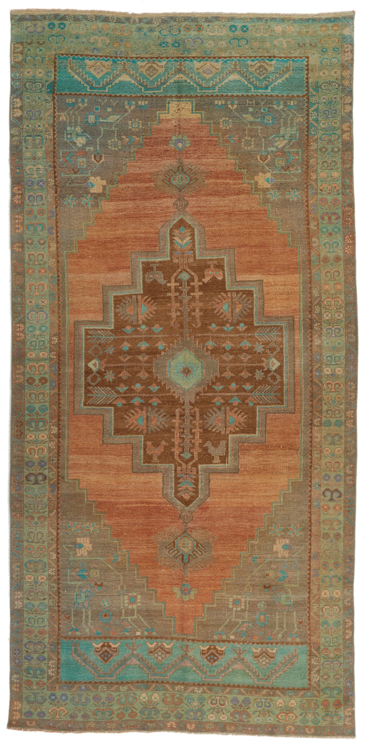 5x11 Orange and Green Turkish Tribal Runner