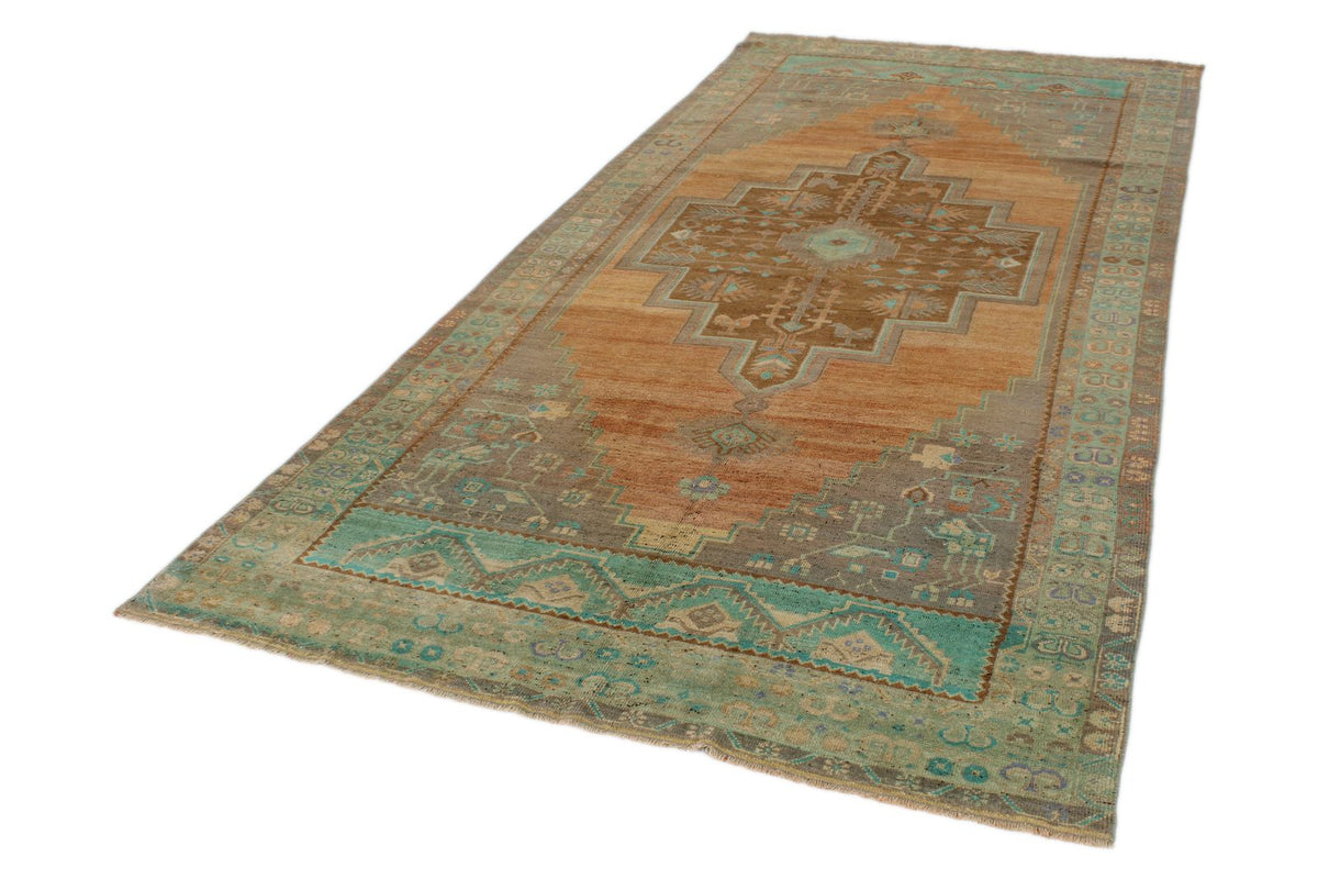 5x11 Orange and Green Turkish Tribal Runner