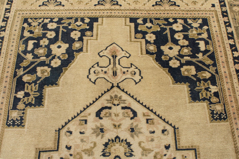 5x10 Ivory and Blue Turkish Tribal Runner