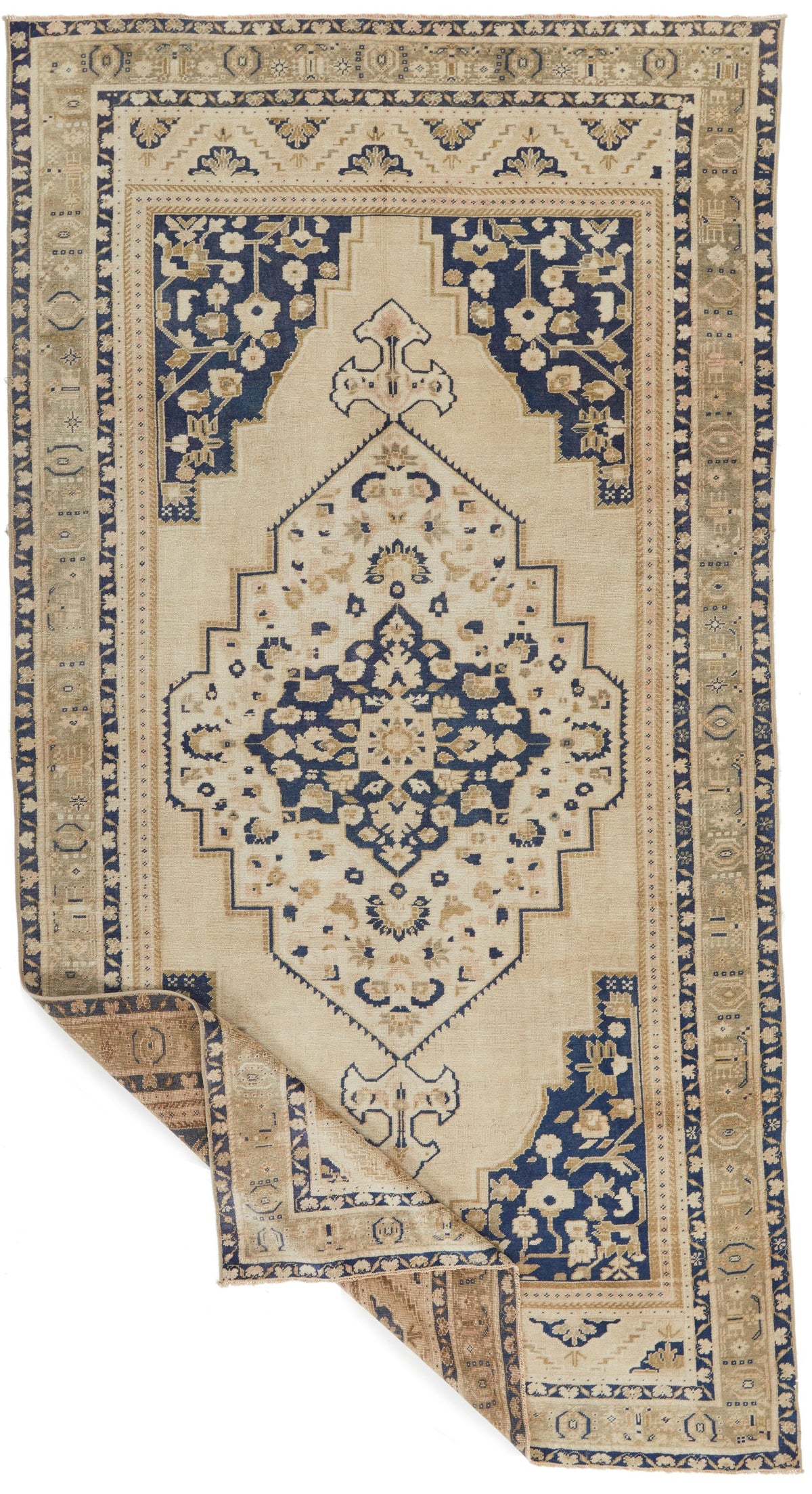 5x10 Ivory and Blue Turkish Tribal Runner