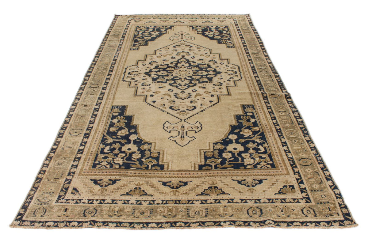 5x10 Ivory and Blue Turkish Tribal Runner