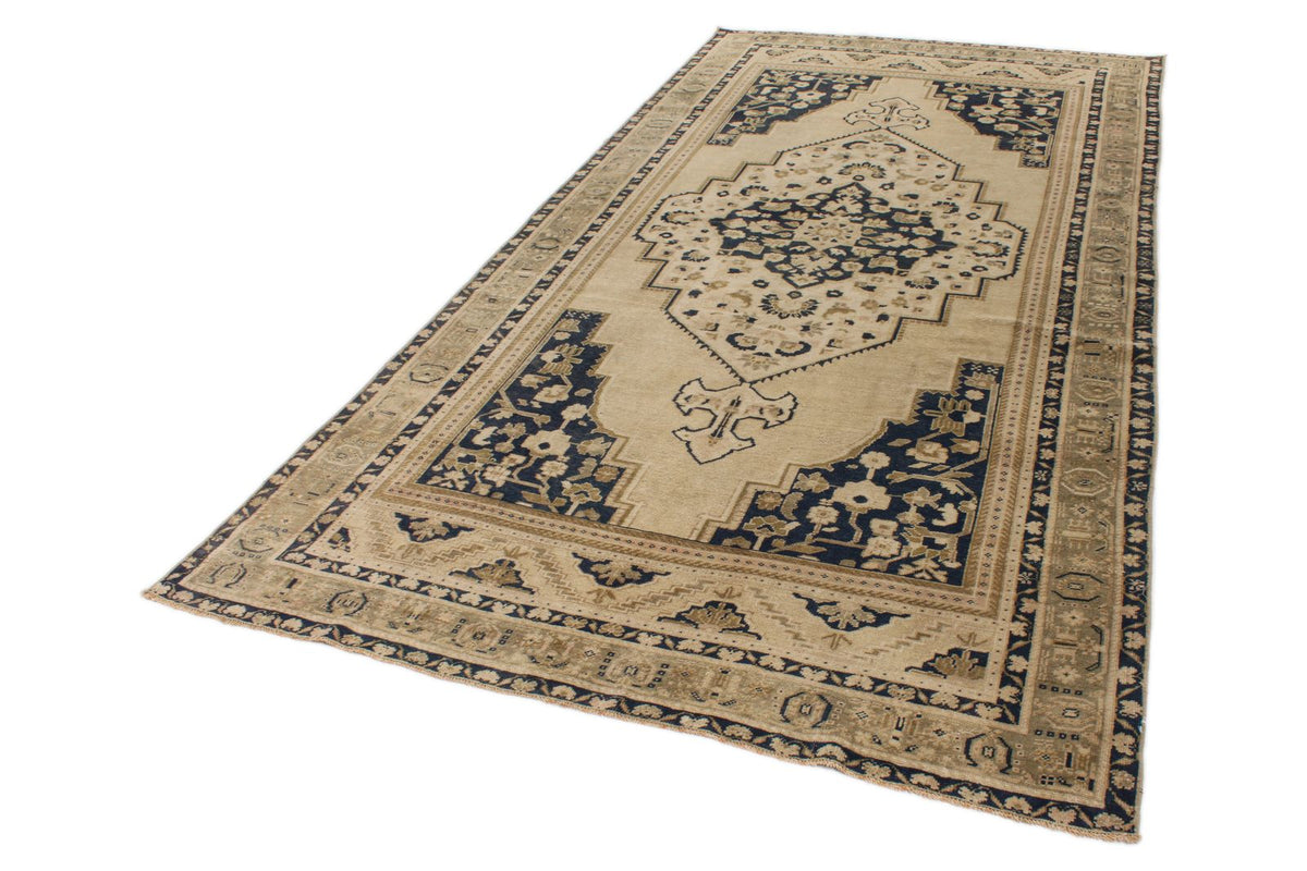 5x10 Ivory and Blue Turkish Tribal Runner